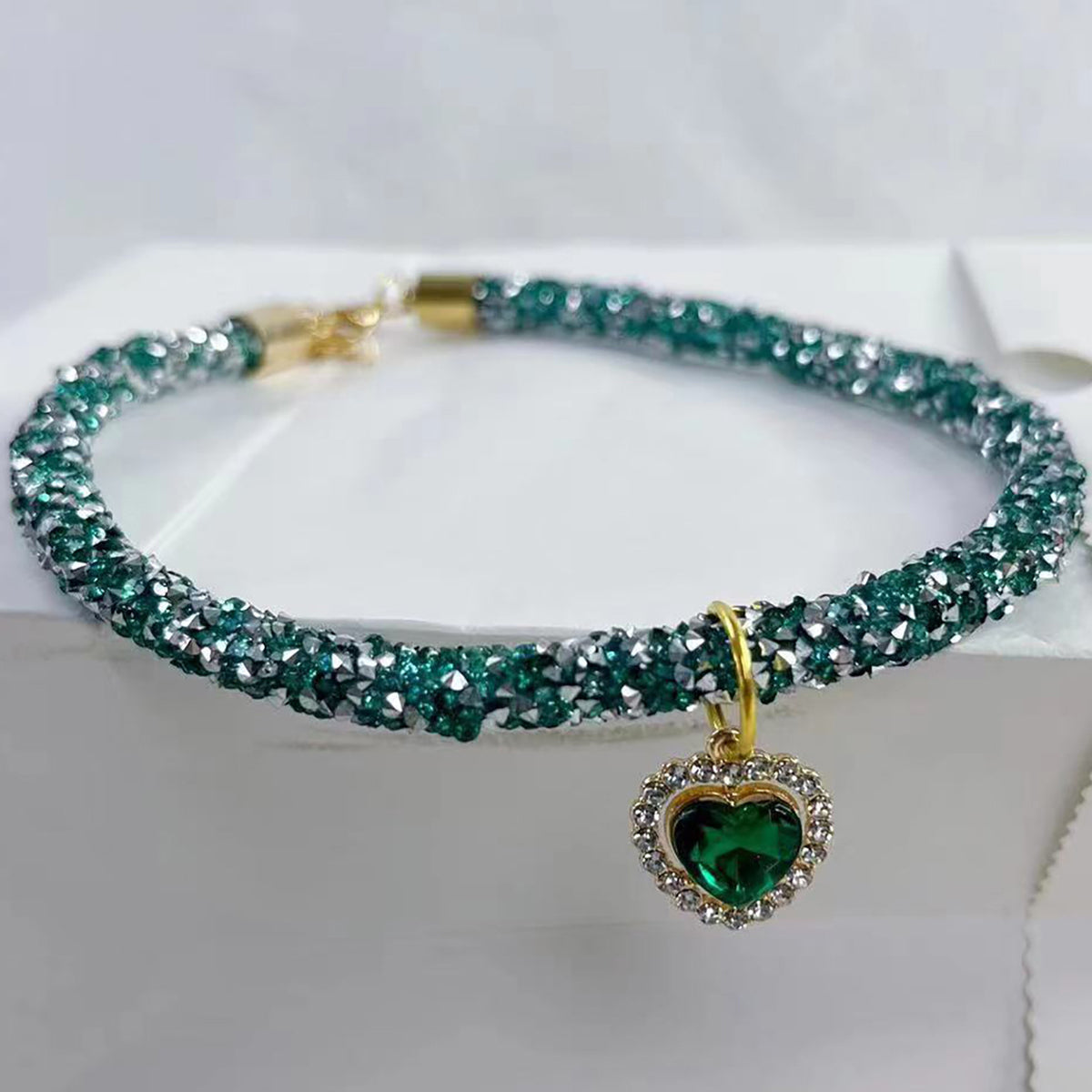 Cat Collar Heart Jewel Pendant Party Reflex Rhinestone Necklace