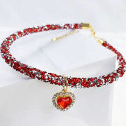 Cat Collar Heart Jewel Pendant Party Reflex Rhinestone Necklace