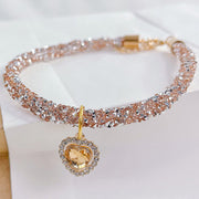 Cat Collar Heart Jewel Pendant Party Reflex Rhinestone Necklace